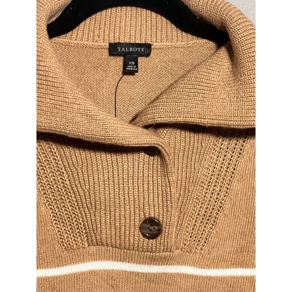NWT Talbots Knit Sweater Camel with White Stripe XS Shawl Neck Cotton Miix - Picture 4 of 6